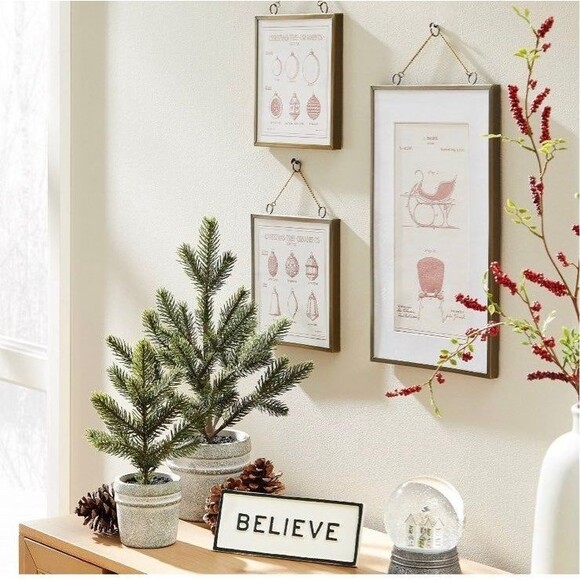 Hearth & Hand 7" x 7" Metal Framed Ornaments Print Wall Art Christmas Tree NWT - Picture 5 of 7